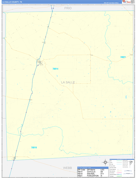 La Salle County, TX Zip Code Wall Map